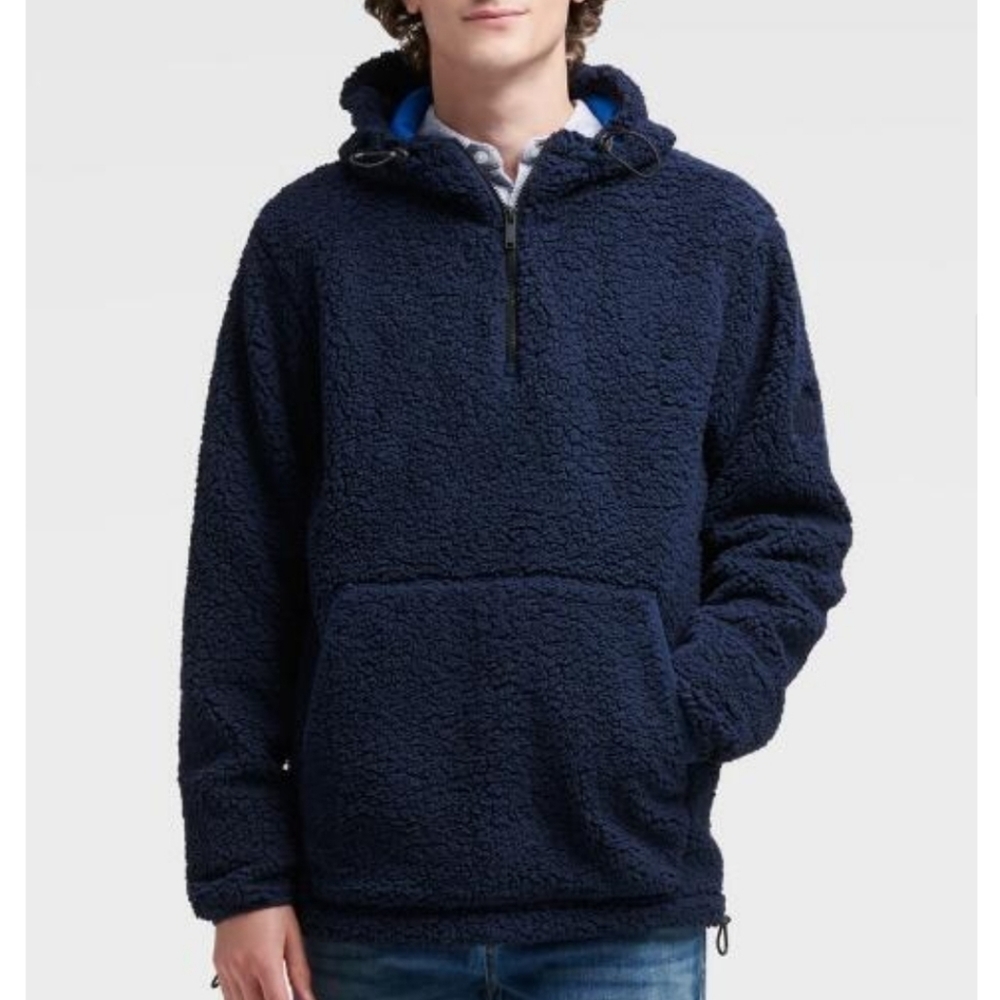 NEW DKNY Mens Blue Sherpa Hoody Sweater